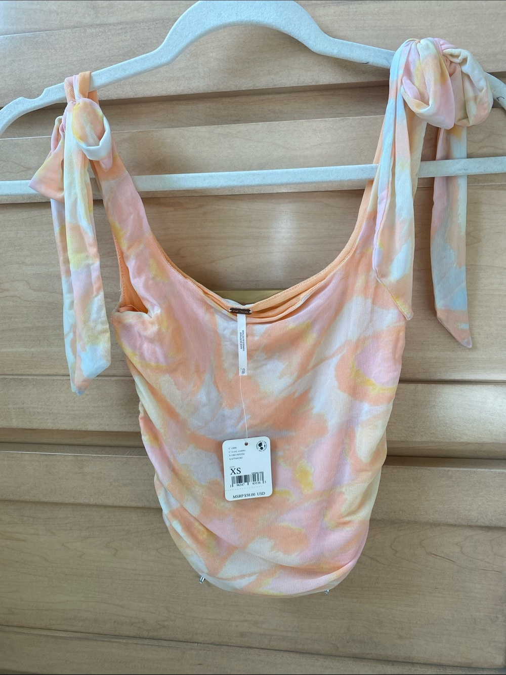 Free People Peach Tie-Shoulder Scoop Tank